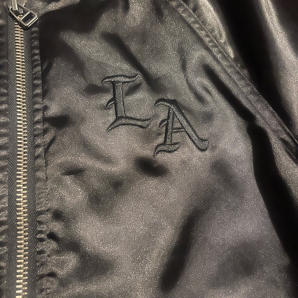 Satin embroidered bomber jacket, black satin bomber jacket, Los Angeles jacket - Picture 3 of 4